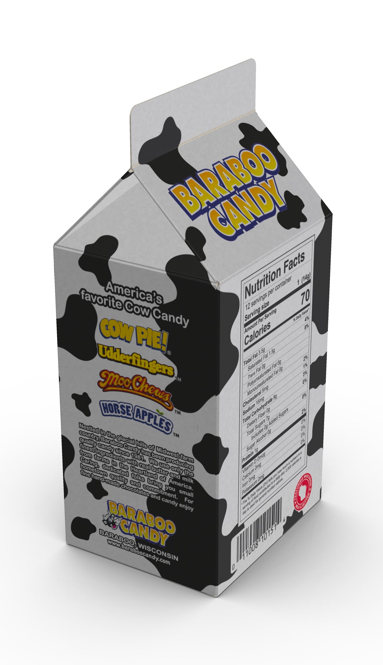 Milk Choc Mini Cow Pie 12ct Milk Carton – Baraboo Candy Company, LLC
